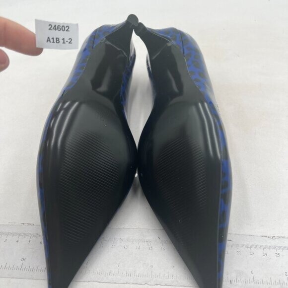 FSJ Blue Sexy Pumps Leopard Prints Shoes Kitten Low Heels Pointed Toe - Picture 6 of 7